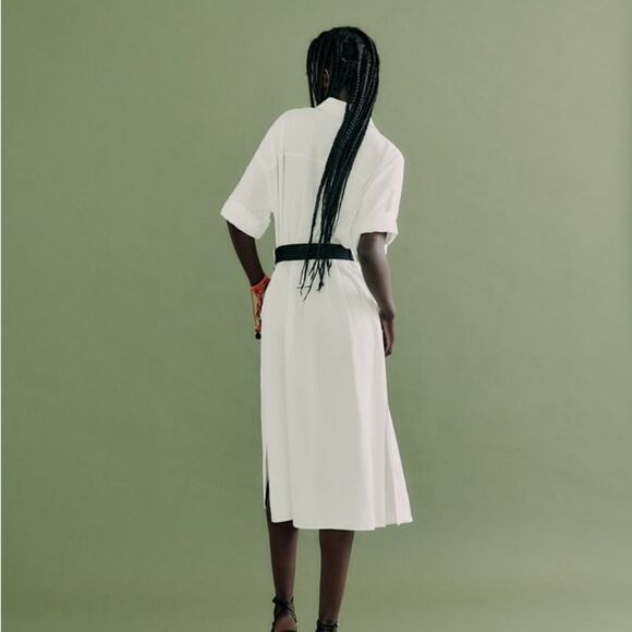 Zara Linen Blend Shirt Dress Belted New - Picture 2 of 10